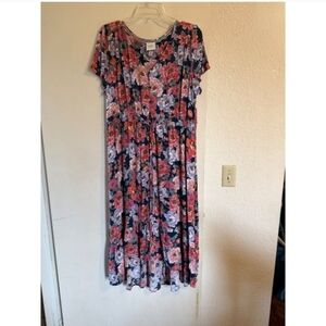 KNOX ROSE Womens Floral Print Short Sleeve Dress XL Boho Feminine Romantic Flowy